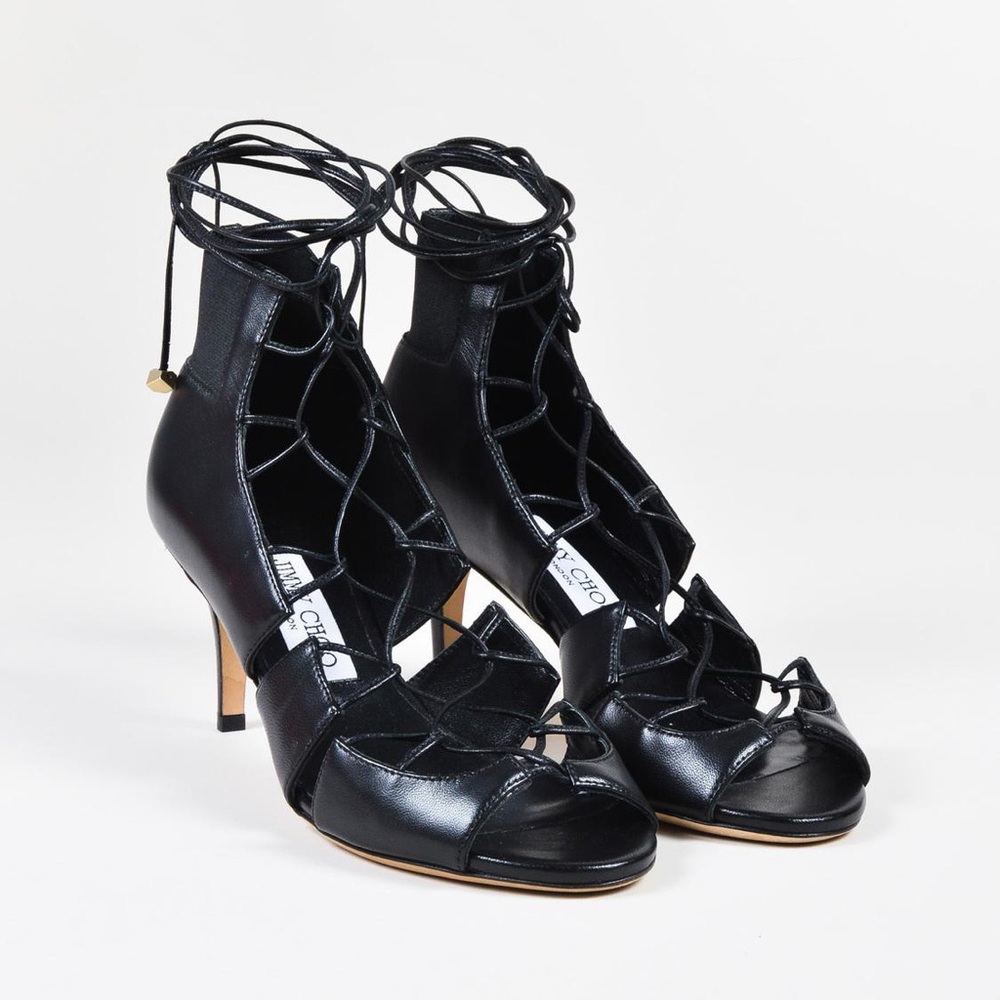 Jimmy Choo Black Leather Lace up Heels Size 35